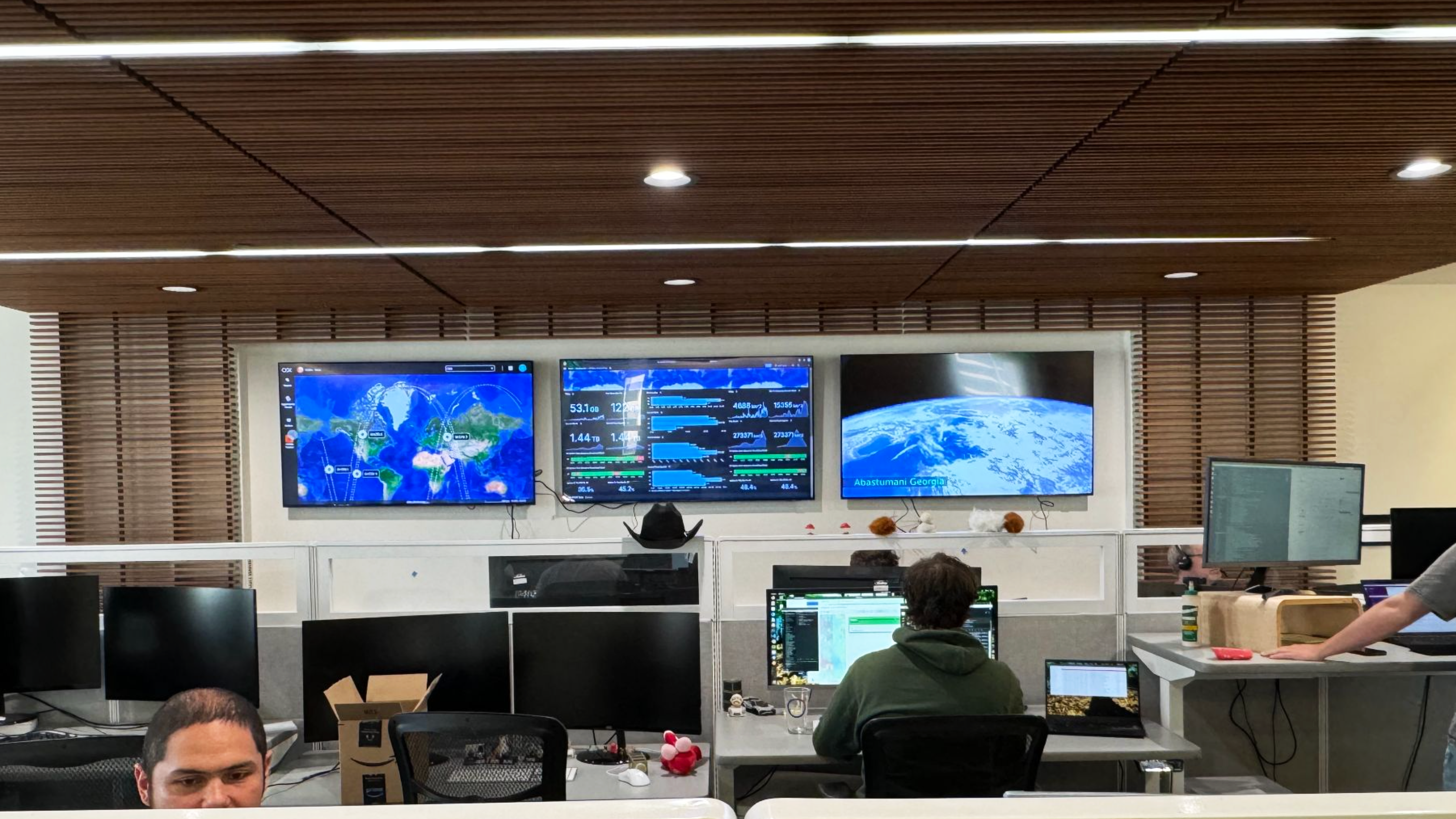 OSK mission operations room with analysts at their desks and SIGMA Data on large wall displays