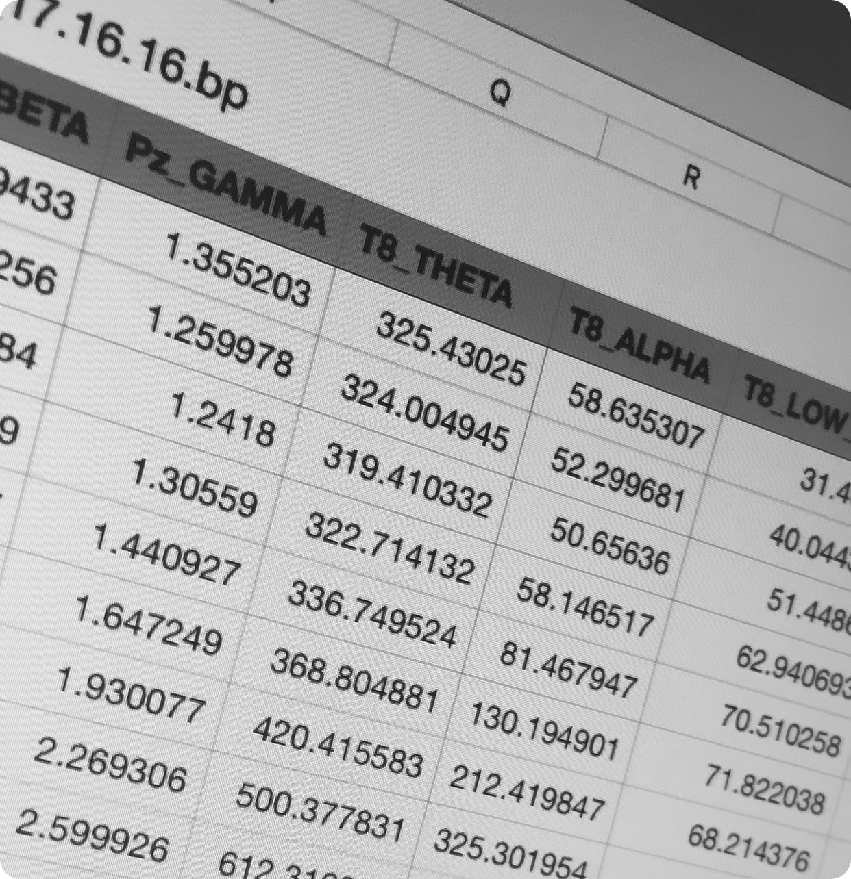 EEG brain data spreadsheet